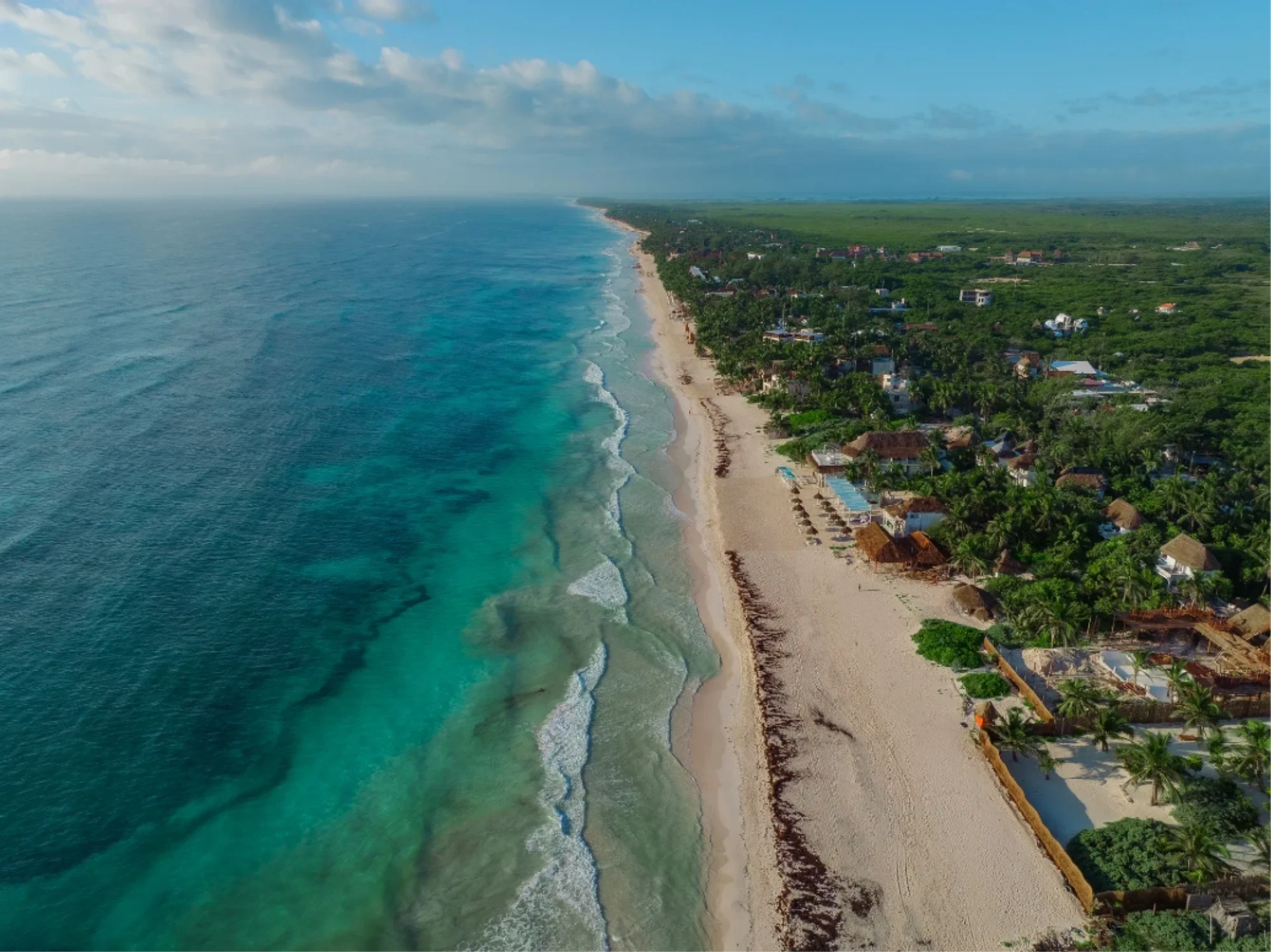Aerial view of Cozumel coastline and Caribbean Sea